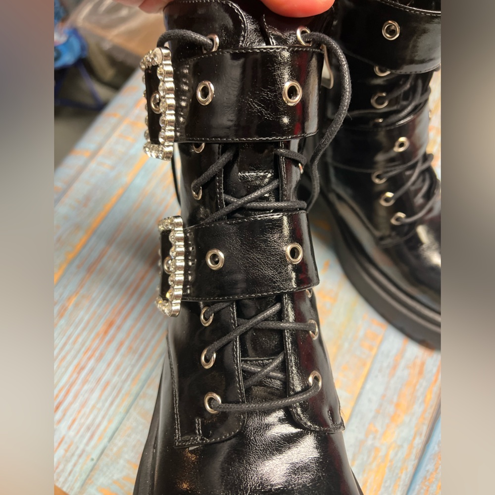 Black Platform Ankle Leather Boots - Picture 8 of 13